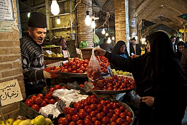 Fresh vegetable shop in the Bazaar of Tabriz, Iran