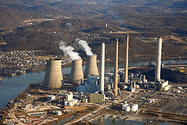 Aerial view of a coal-fired power plant.