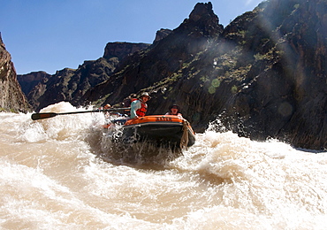 Rowing the rapids of the Colorado River's Grand Canyon in a 16 foot raft