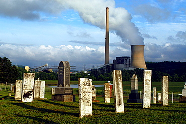 Muskingum River Power Plant in SE Ohio from an old cemetary from the east side of the river.