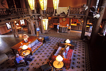 The lobby of a Lodge, Glacier National Park, MT
