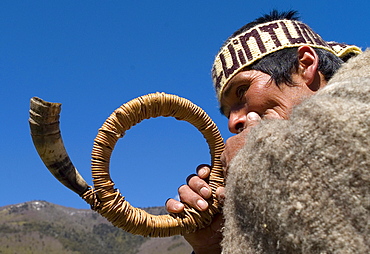 Chilean indigenous Mapuche communities cavalcade on horseback for their land and water resources in the Reigolil Valley of Chile.