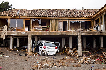 Houses are destroyed in Curanipe, Chile after an 8.8 earthquake and subsequent tsunami struck this coastal town.