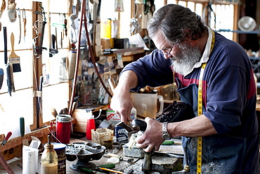 Making hiking boots the old fashioned way at Peter Limmer & Sons boot shop in Intervale, NH.