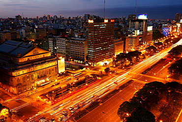 Avenue 9 on a July Night in Buenos Aires, Argentina.