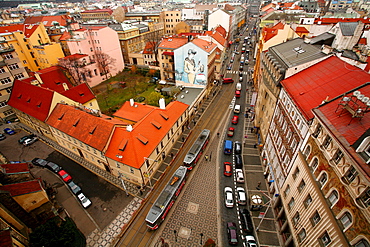 Bird's eye view of Old Town, historic section of Prague, Czech Republic.