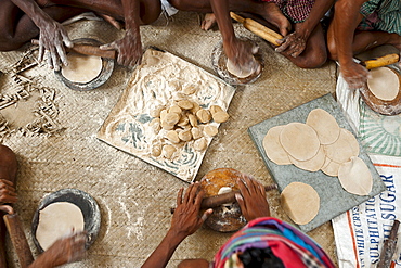 Preparing of food for devotees taking part in Navadvipa Mandala Parikrama festival in Mayapur, India.