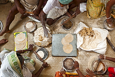 Preparing of food for devotees taking part in Navadvipa Mandala Parikrama festival in Mayapur, India.