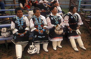 Zuni Maiden Dancers before an evening dance during the annual Tribal Fair, Zuni Tribal Reservation, Zuni, New Mexico