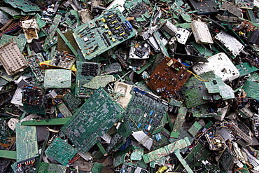 Circuit boards for recycling in Taizhou Taigang Metal Co. Ltd., Fengjiang Disassembling Industrial Park, Luqiao District, Taizhou City, Zhejiang Province, China.