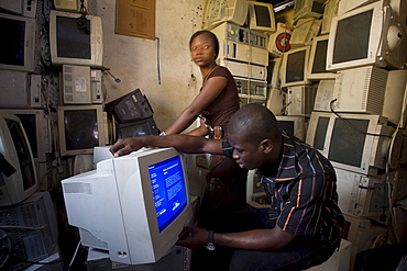 The Computer village at Ikeja neighborhood, Lagos Nigeria. Many of the computers here are second hand and shipped from USA or Europe for reuse.