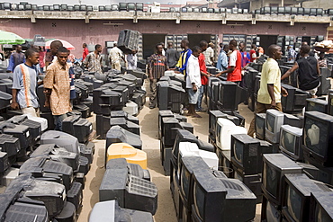 At the Alaba Market in Lagos Nigeria many of the computers here are second hand and shipped from Asia, the USA or Europe for reuse. The small shop dealers buy electronics from the containers and are very good at repairing the goods for sale. Only when material has no value is it sent to nearby dumps. Some kids look through this and try to salvage some coppers wires or aluminum pieces.