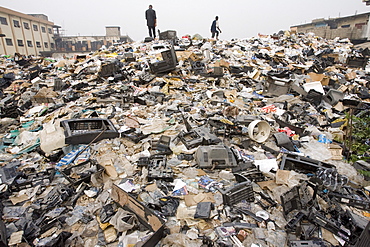 Alaba Market, Lagos Nigeria. Many of the computers here are second hand and shipped from Asia, the USA or Europe for reuse. The small shop dealers buy electronics from the containers and are very good at repairing the goods for sale. When material has no value is it sent to nearby dumps, and young men look for parts or wire that they recycle the metals. However, much toxic material ends up in these dumps in Nigeria.