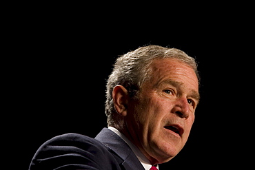 President of the United States of America George W. Bush addresses an assembly during the National Catholic Prayer Breakfast in Washington, D.C. at the Capitol Hilton on April 16, 2008.