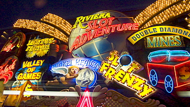 Lights along Las Vegas Boulevard, or the Strip, in Las Vegas, Nevada.