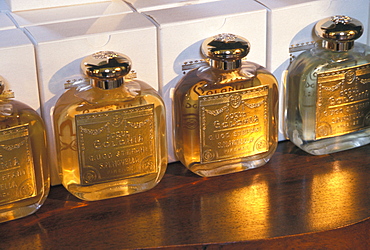 Product display at the Santa Maria Novella pharmacy in Florence, Italy. Established 600 years ago by Florentine monks, Santa Maria Novella is today a trendy purveyor of perfumes, soaps and elixirs.