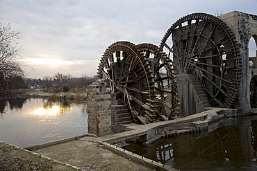 Hama, Syria - January, 2008: Norias - waterwheels up to 20 m in diameter have been used in Hama since the 5th century century to help transport water.