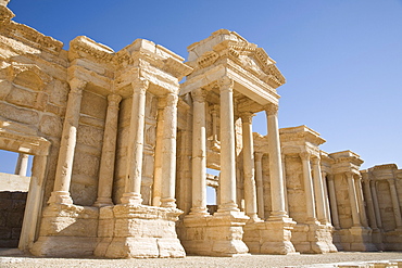 Palmyra, Syria - January, 2008: Roman ruins in the desert.  Palmyra or Tadmore was a 2nd century AD desert oasis used as a strategic staging post for caravans traveling between the Mediterranean Sea and the east.  It was also settled by the Assyrians, and Persians.