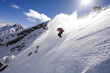 A man skiing in the Stuben, Austria backcountry.