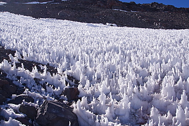 A field of the penitentes snow formation in the Andes mountains of Chile