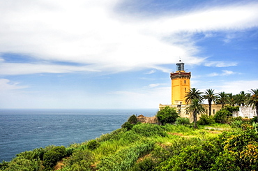 The famous Cap Spartel Lighthouse sits on the northwest tip of Africa at the entrance to the Mediterranean Sea, Morocco.