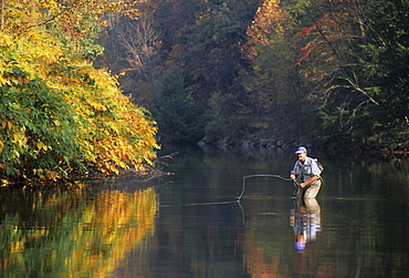 A person fly fishing in Pennsylvania.