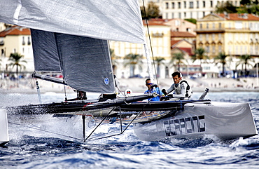 The GC32 is the one design for the Great Cup Racing circuit, at the Extreme Sailing Series, Nice, Alpes-Maritimes, France.