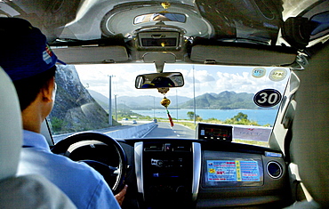 In a taxi on our way to Nha trang coming from the local airport, Nha Trang, Vietnam.