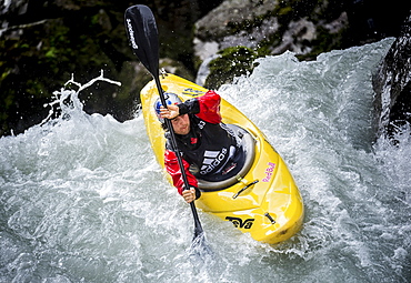 Red Bull sponsored kayaker Aniol Serrasolses (ESP) riding the Ötztaler Ache-River during the Adidas Sickline Extreme Kayaking World Championship 2014 in Oetz, Austria.