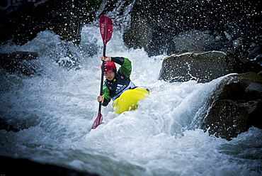 Kayaker Barney Prees (GBR) riding the Ötztaler Ache-River during the Adidas Sickline Extreme Kayaking World Championship 2014 in Oetz, Austria.