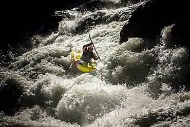 Kayaker Gerd Serrasolses (ESP) riding the Ötztaler Ache-River during the Adidas Sickline Extreme Kayaking World Championship 2014 in Oetz, Austria.