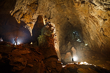 Cave explorers make their way to the exit of Hang Son Doong.