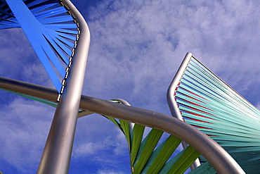 Low angle view of a metal sculpture in front of a building, the Forum, Barcelona, Spain