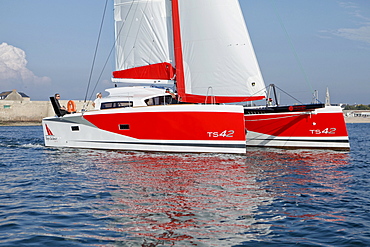 The TS42 Imagine Catamaran Design by Christophe Barreau and built by Marsaudon Composites, Lorient, Morbihan, France.