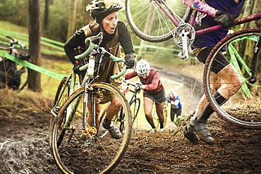 Women cyclocross racers compete in San Francisco, California