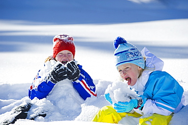 Elsie DuBois and Mary Bocock Playing in the Snow in Park City Utah