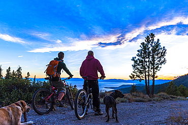 Two men Mountain Biking around Lake Tahoe, CA