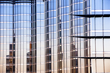 Reflections in the Burj Khalifa, the worlds tallest building. Dubai, United Arab Emirates