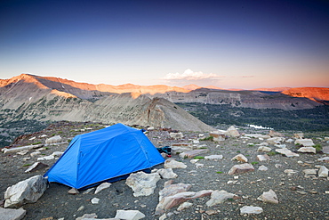 A tent is pitched high over the Uinta Wilderness in Utah.