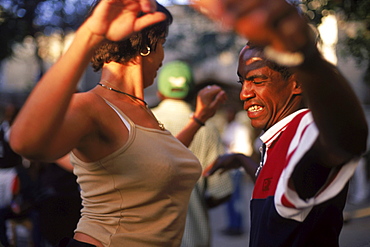 At the Rumba Patio in Havana, Salsa enthusiasts come every sunday for hours of traditional rumba and son live music. Many dance, like this couple, the entire time.