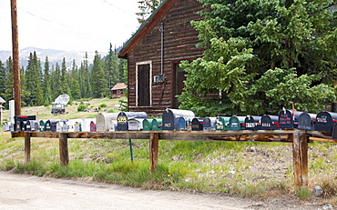 Summit County, Colorado: The almost ghost town of Montezuma shows signs of life via a string of mailboxes.