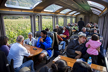 Visitors take the Peru Rail train to Agua Calientes which is the town at the bast of Machu Pich in Cusco, Peru.