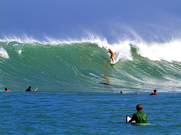 Surfing a wave, Bali, Indonesia.