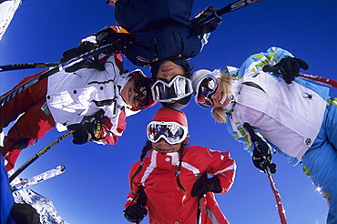 Skiers having fun in the snow at Snowbird, Utah, United States of America