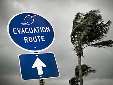 Hurricane route marker in Florida, USA, United States of America