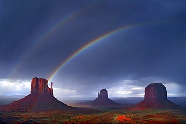 A double rainbow forms above The Mittens of monument valley. Photo by Thomas Kranzle, United States of America