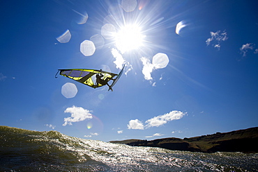 A Windsurfer catches air at The Wall - where winds exceeded 40 mph, United States of America