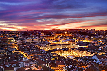 Vista over Lisbon's downtown and many of it's iconic monuments (Carmo convent, Praca da Figueira, Rossio), Lisbon, Portugal, 2009, Portugal