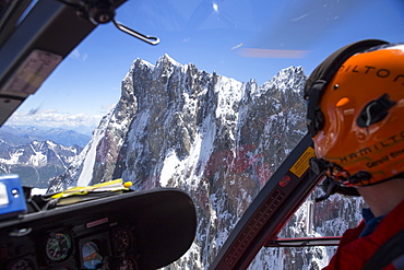 The northface of the Grandes Jorasses, a famous peak in the Alps near Chamonix, as seen from a rescue helicopter.