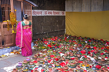 Offerings at the front of Siva temple, Nashik, Maharashtra, India.